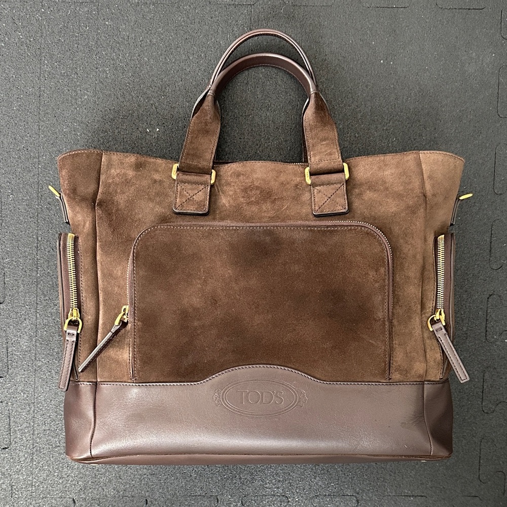Tod's Chocolate Brown Suede and Leather Men's Multifunction Briefcase